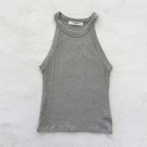 Project Social T Tops - Project Social T Gray Ribbed High Neck Tank Top Minimalist Staple Size S